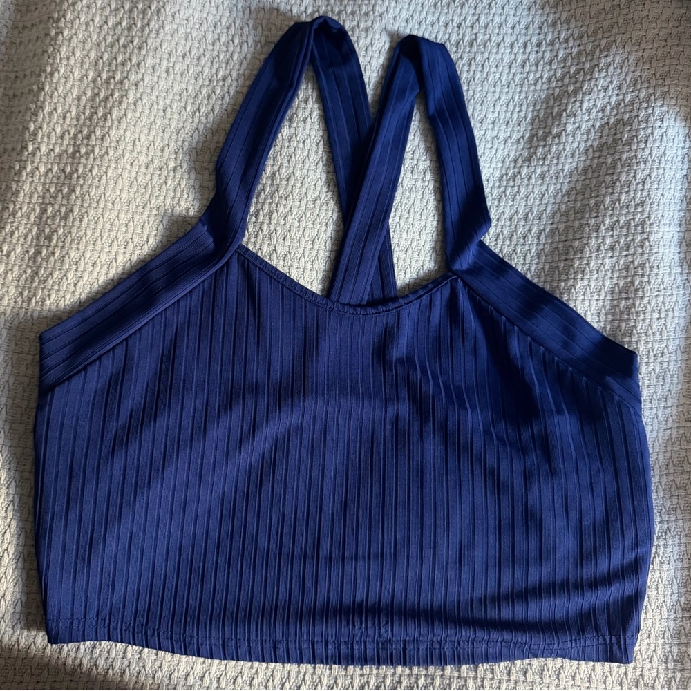 Shein Curve Blue Ribbed Sports Bra / Crop Top 0XL